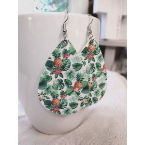 Pineapple Tropical Faux Leather Dangle Cute Teardrop Earrings